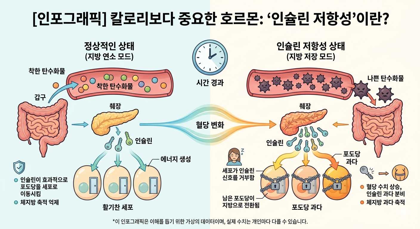 혈당 다이어트 인슐린 저항성 지방 저장 모드 세포 문이 닫힌 모습 인포그래픽