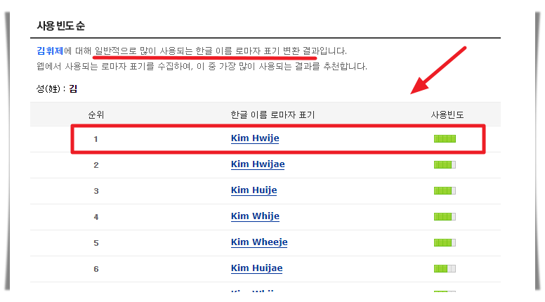 영문으로 이름 바꾸기 결과