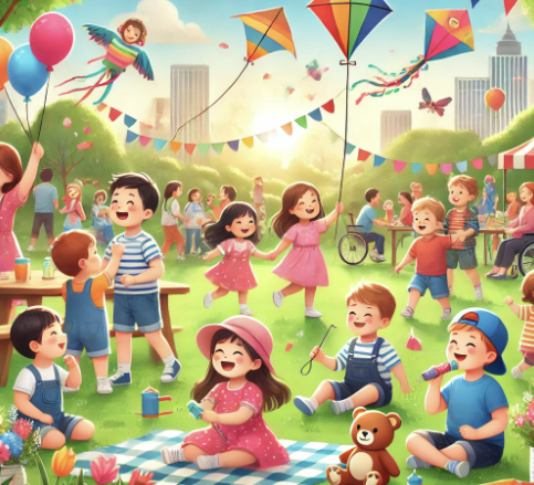 즐겁게 놀고있는 어린이들