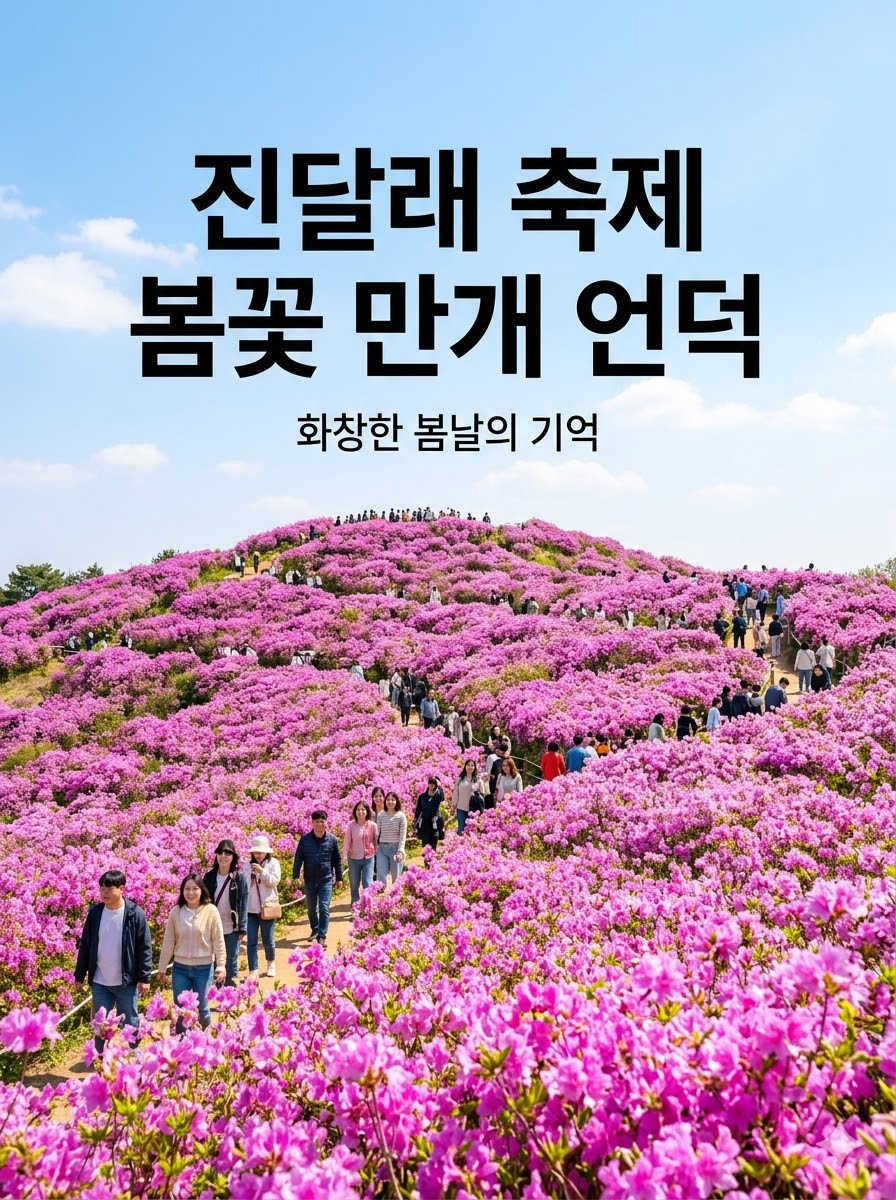 만개한 분홍빛 철쭉꽃으로 가득 찬 군포 철쭉동산 전경과 봄나들이를 즐기는 시민들