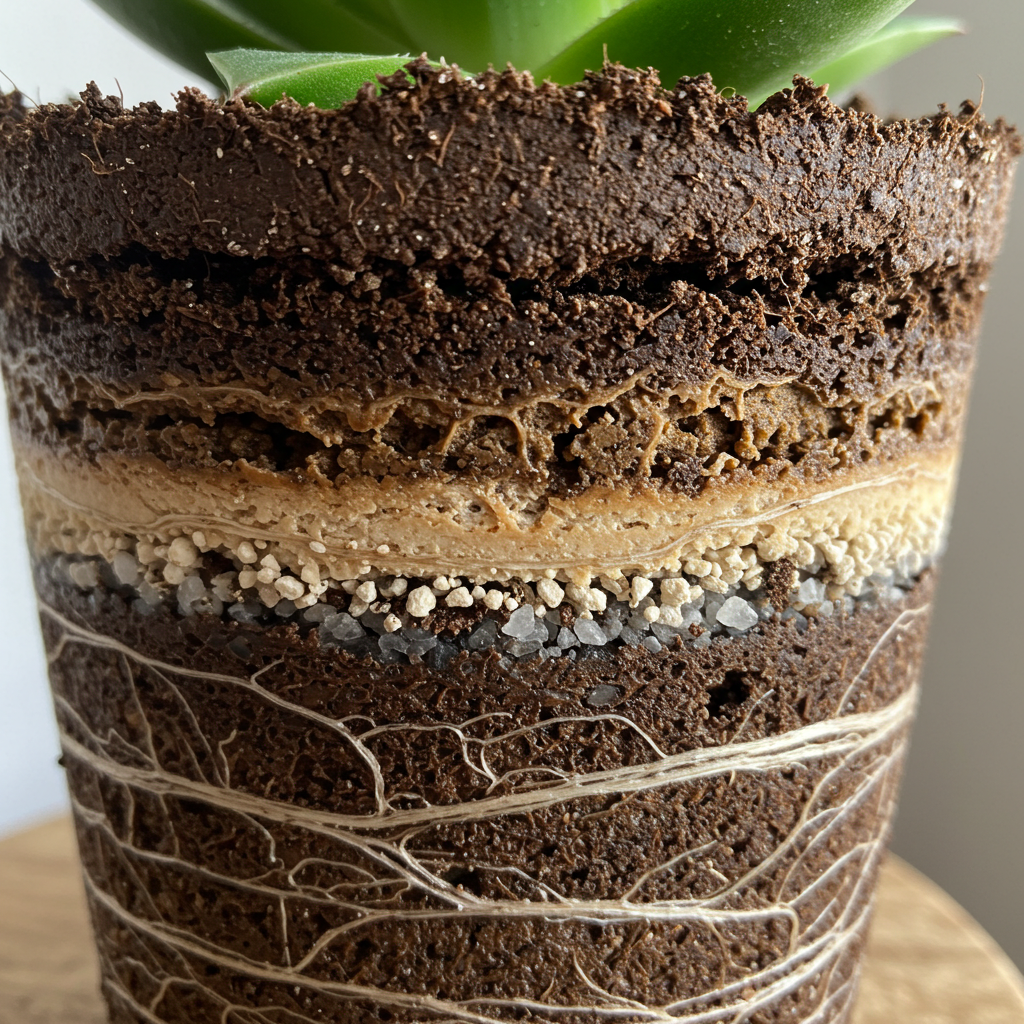 식물 화분 속 흙의 모양을 보여줌