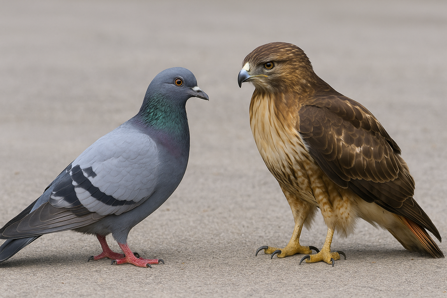 매와 비둘기가 대치하는 모습