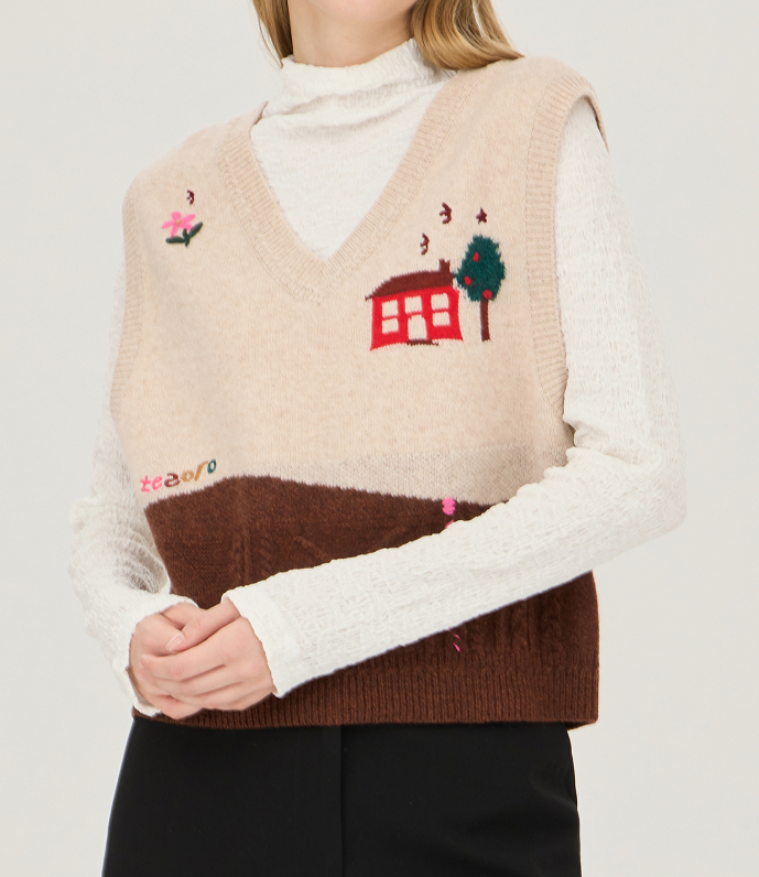 컬러 블럭 니트 베스트