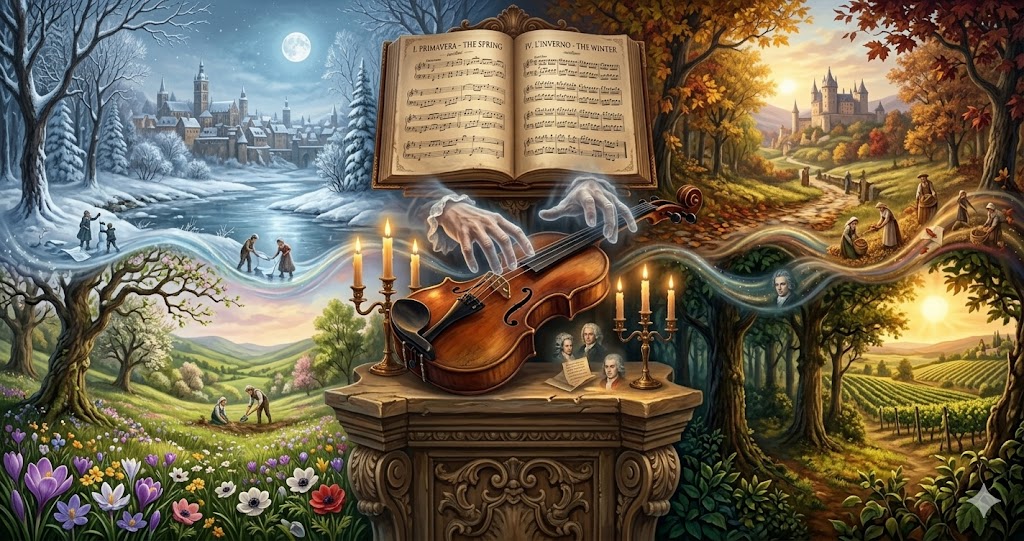 사계절이 하나로 융합된 드라마틱한 바이올린 장면