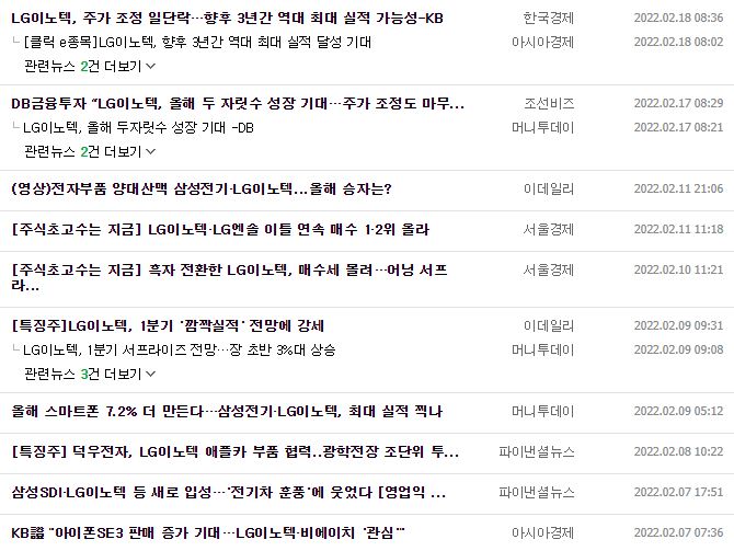 LG이노텍 뉴스, 공시