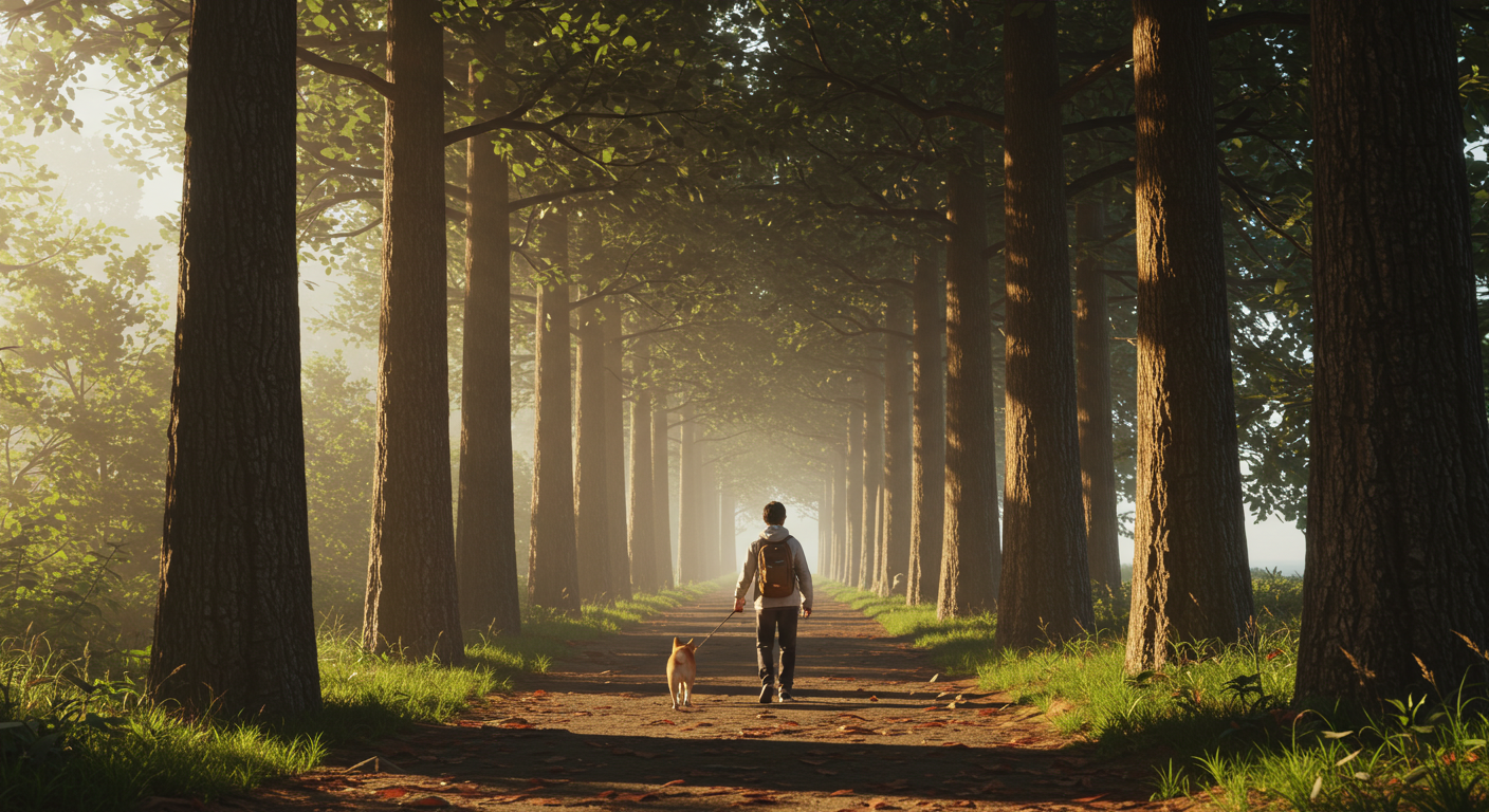 춘천 남이섬 메타세쿼이아길을 반려견과 걷는 한국인