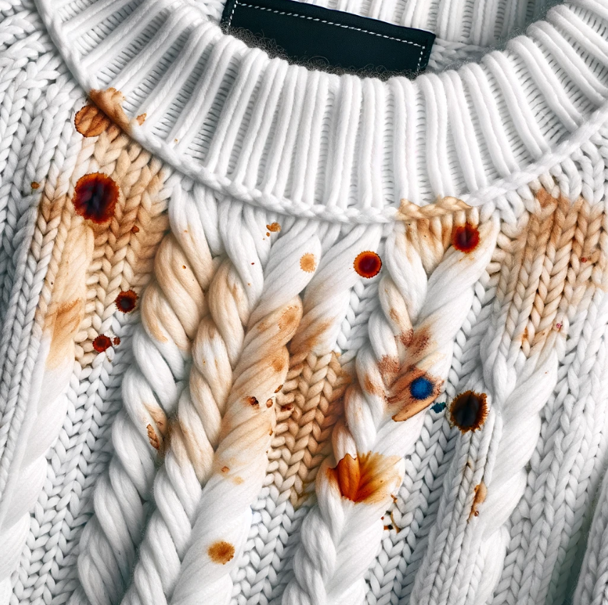 흰색 니트 다양한 얼룩 정보