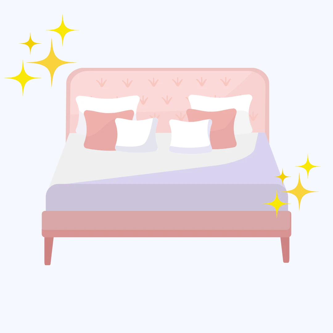 침대침구를 깨끗이 정리한 모습