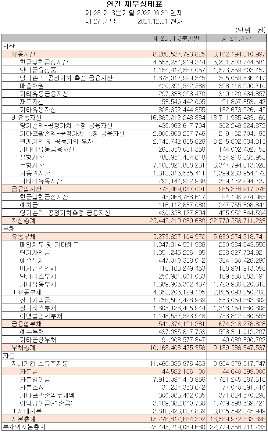 카카오 - 재무상태표