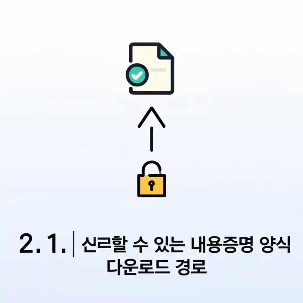 신뢰할 수 있는 내용증명서 양식 다운로드 경로를 안내하는 웹페이지 화면