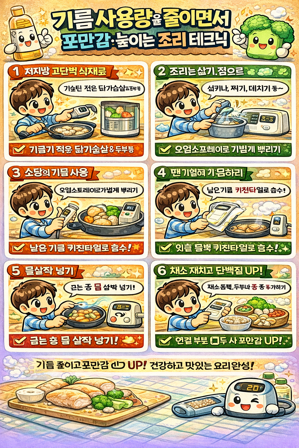 기름 사용량을 줄이면서 포만감을 높이는 조리 테크닉