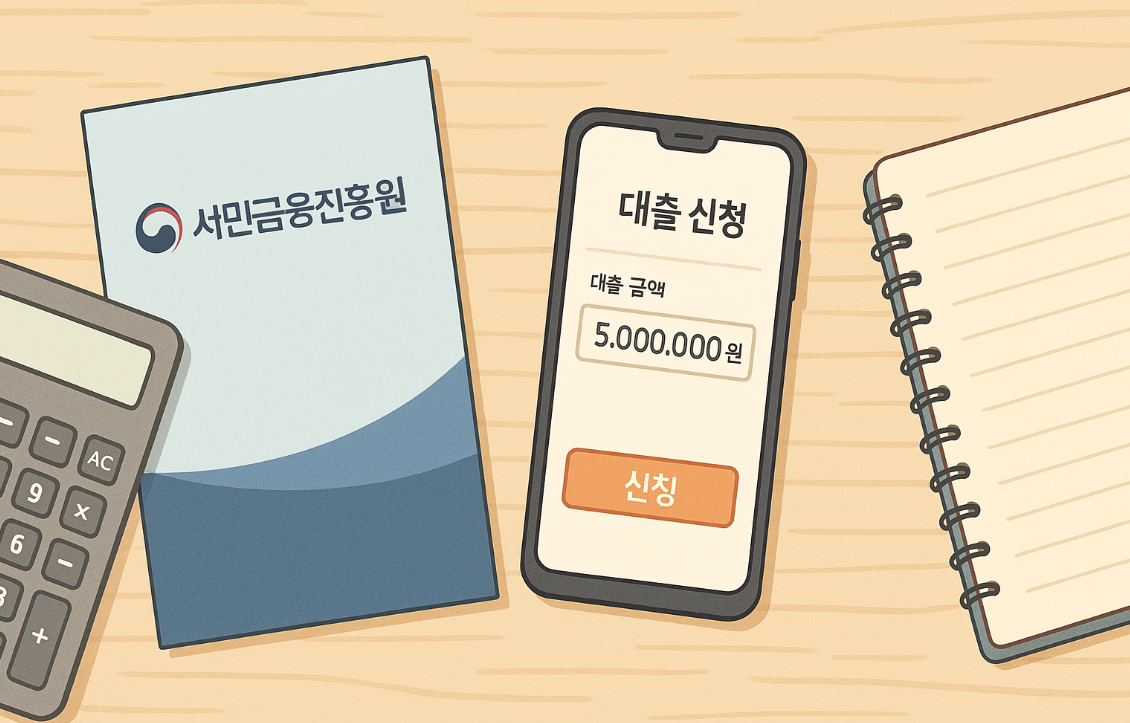 서민금융진흥원 이용 고객의 책상 위 모습