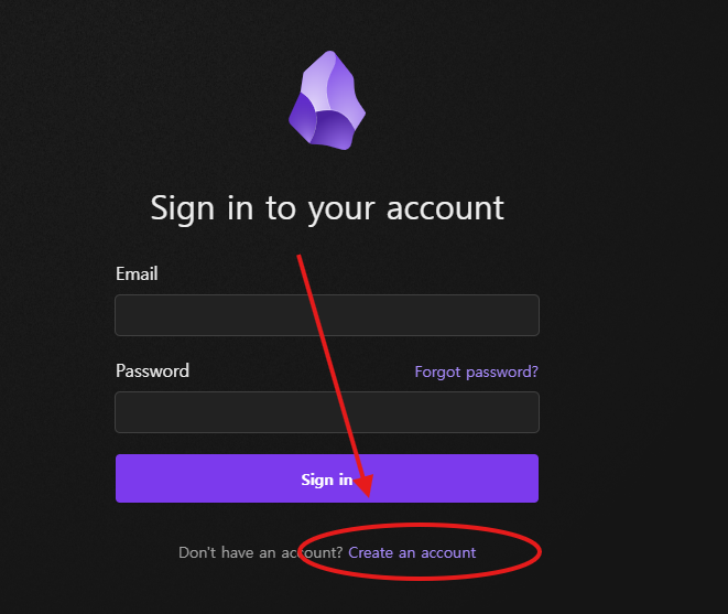 Create an account 선택