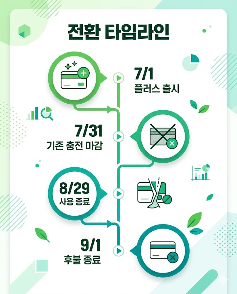 기후동행카드 종료 전환 일정 7월 8월 타임라인 인포그래픽
