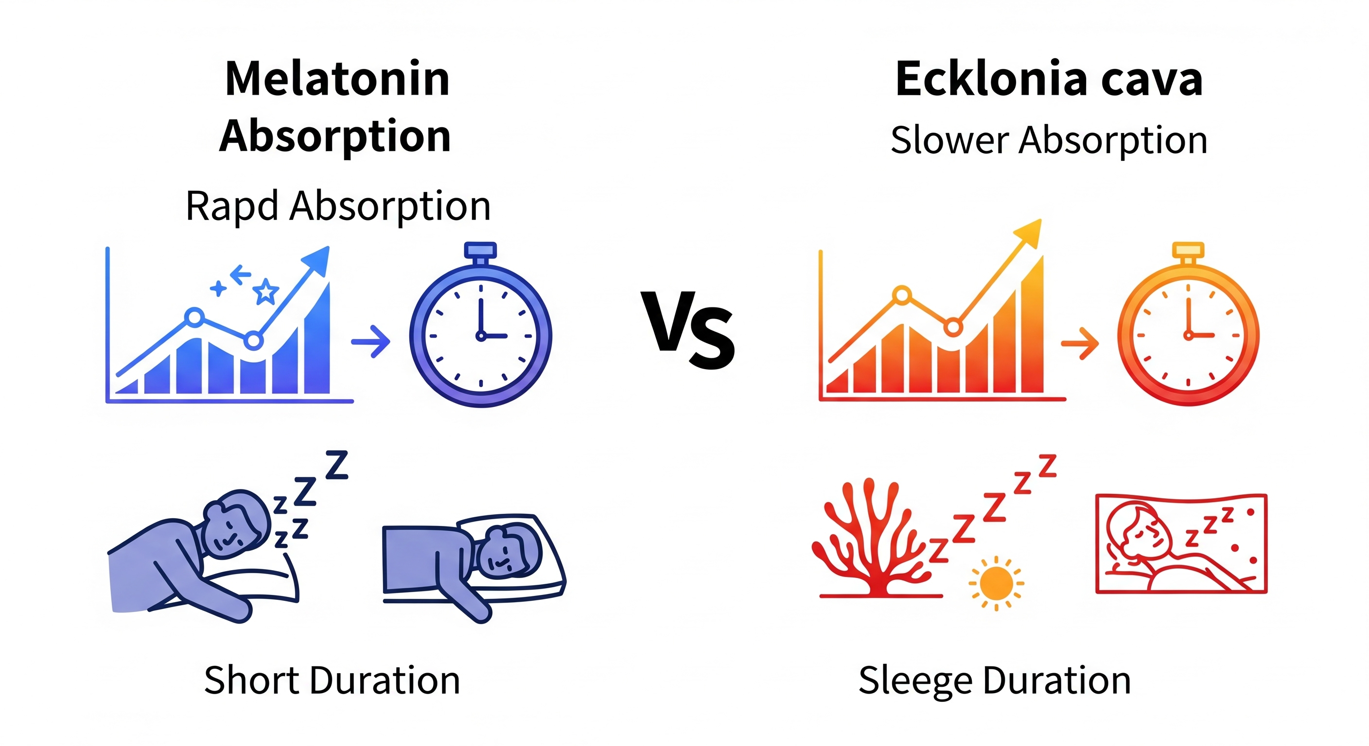"흡수율 및 지속 시간: 멜라토닌은 빠르고 짧게, 감태는 서서히 오래"에 대한 이미지입니다.