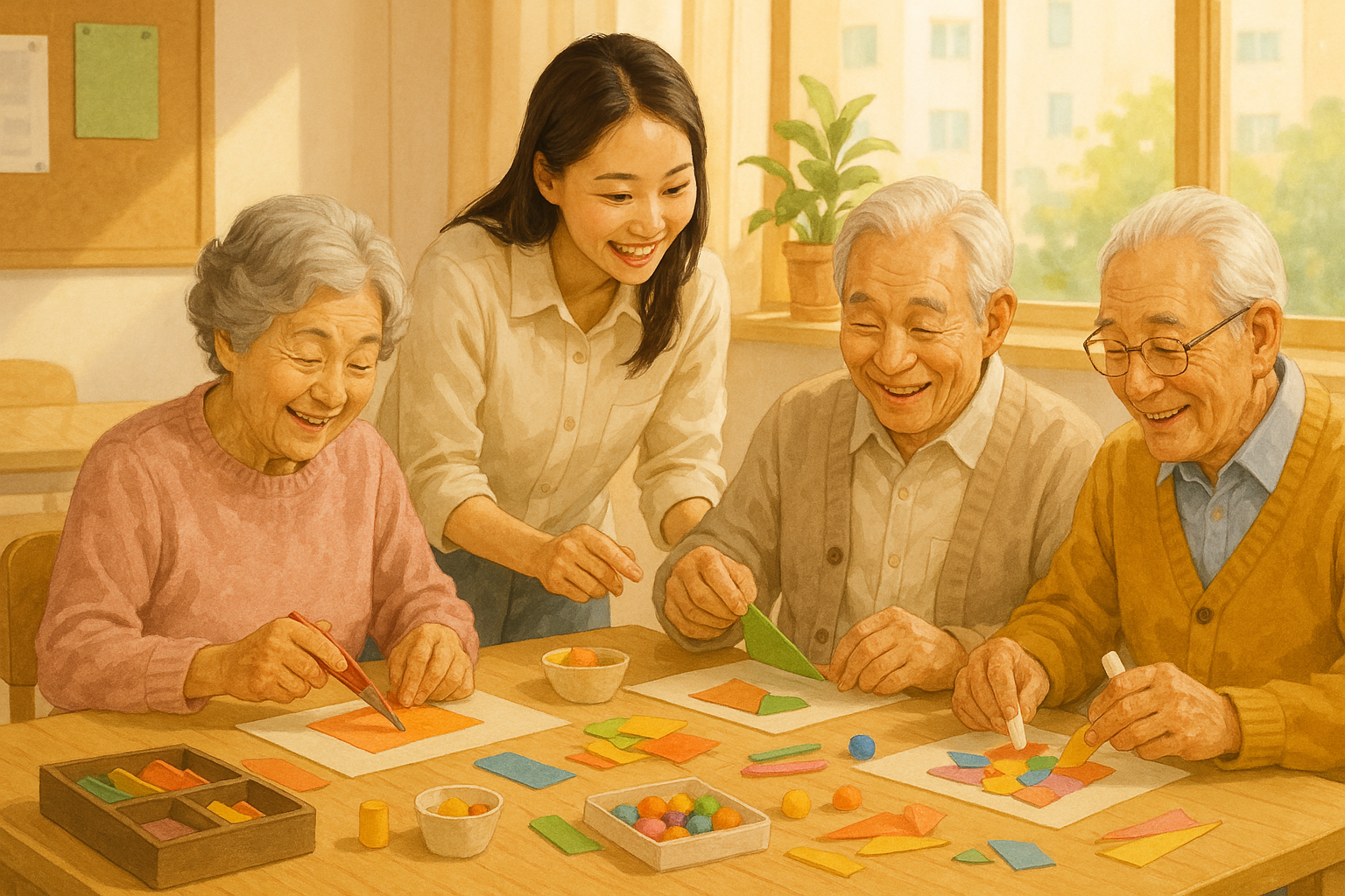 어르신들이 미술프로그램에 참여하는 모습