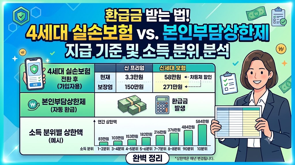 국민건강보험공단 환급금 안내문을 확인하는 중장년층 부부의 모습