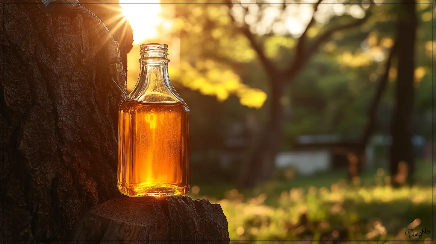 고로쇠-나무에서-채취한-수액을-관찰할-수-있게-투명한-유리병에-담은-모습