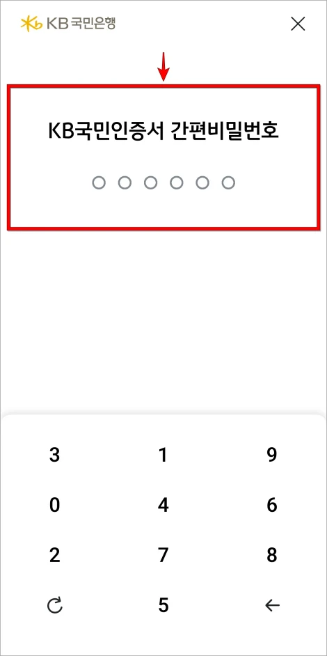 KB국민인증서의 간편 비밀번호를 입력하는 등의 방법으로 본인인증을 진행