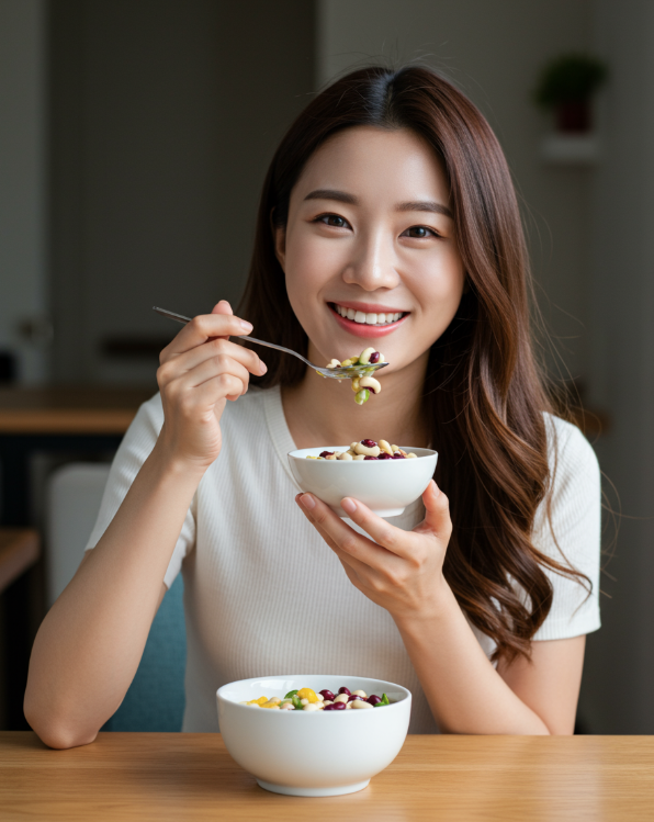루피니빈 요리를 맛있게 먹는 여성 2