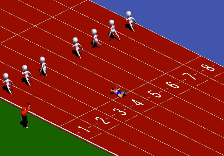 백미터-달리기-플래시게임-플레이-출발선에서-캐릭터가-넘어진-화면
