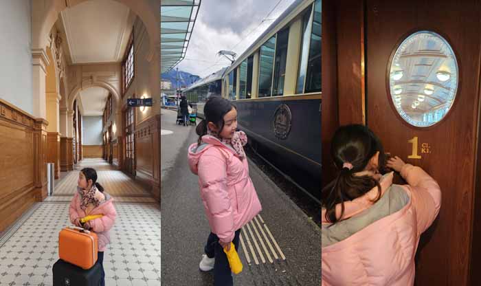 몽트뢰 기차역내, 플랫폼에서 우리를 기다리는 벨 에포크 기차, 우리가 앉을 객실문