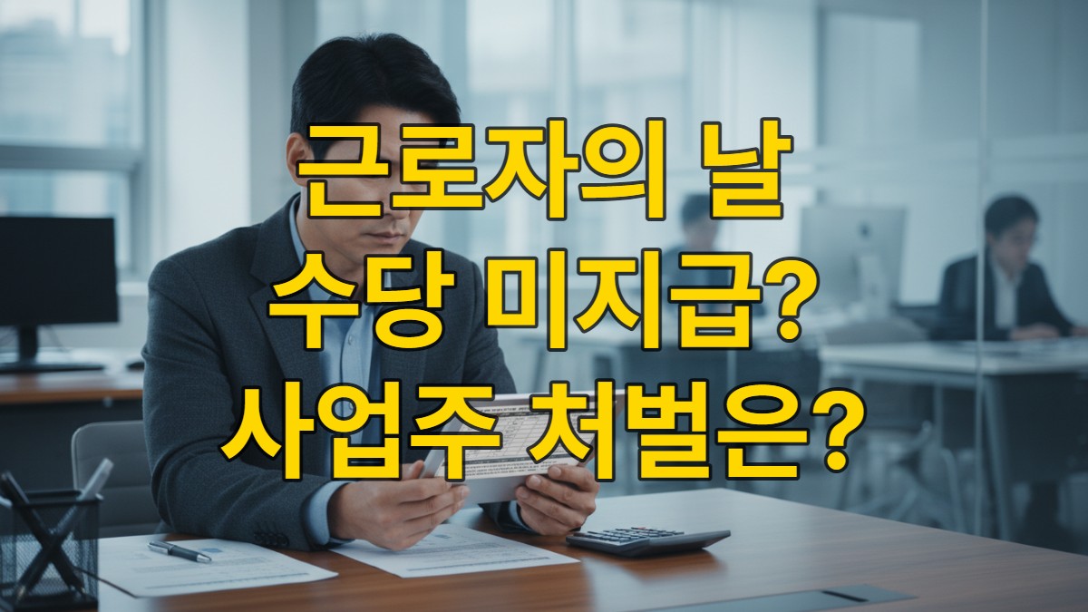 근로자의 날 수당 미지급 문제로 고민하는 한국인 사업주가 서류를 검토하는 모습.