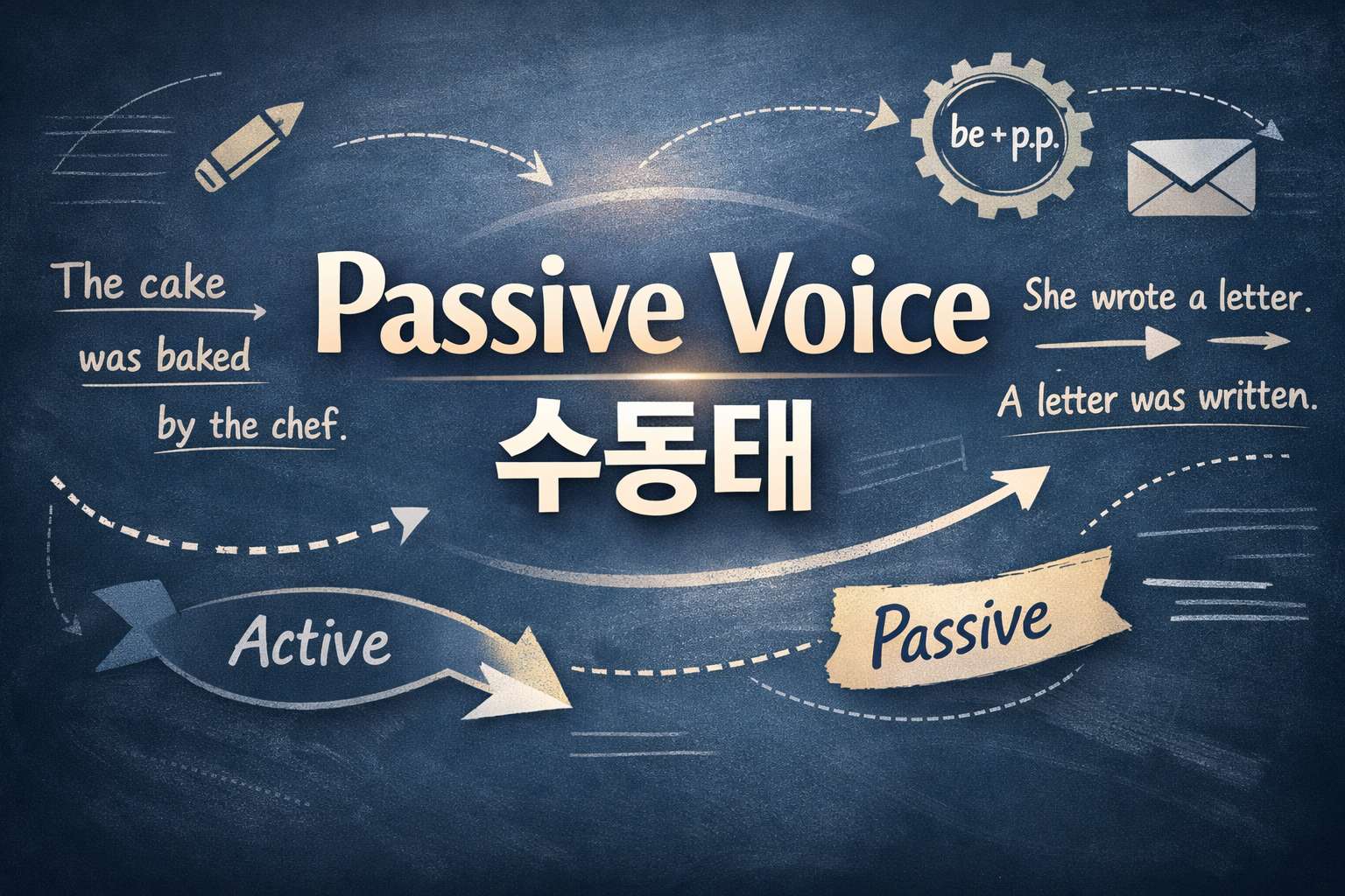 수동태의 언어 형식을 보여 주는 이미지