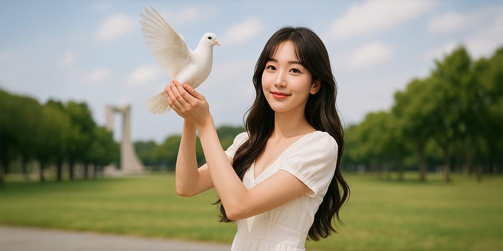 비둘기를 날리고 있는 사람