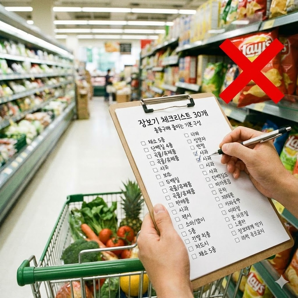 장보기 체크리스트 30개: 충동구매 줄이는 기본 구성