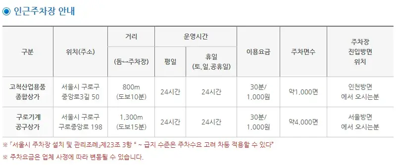 지하철1호선 구일역 앞 고척스카이돔 주차장 위치 및 주차비 안내