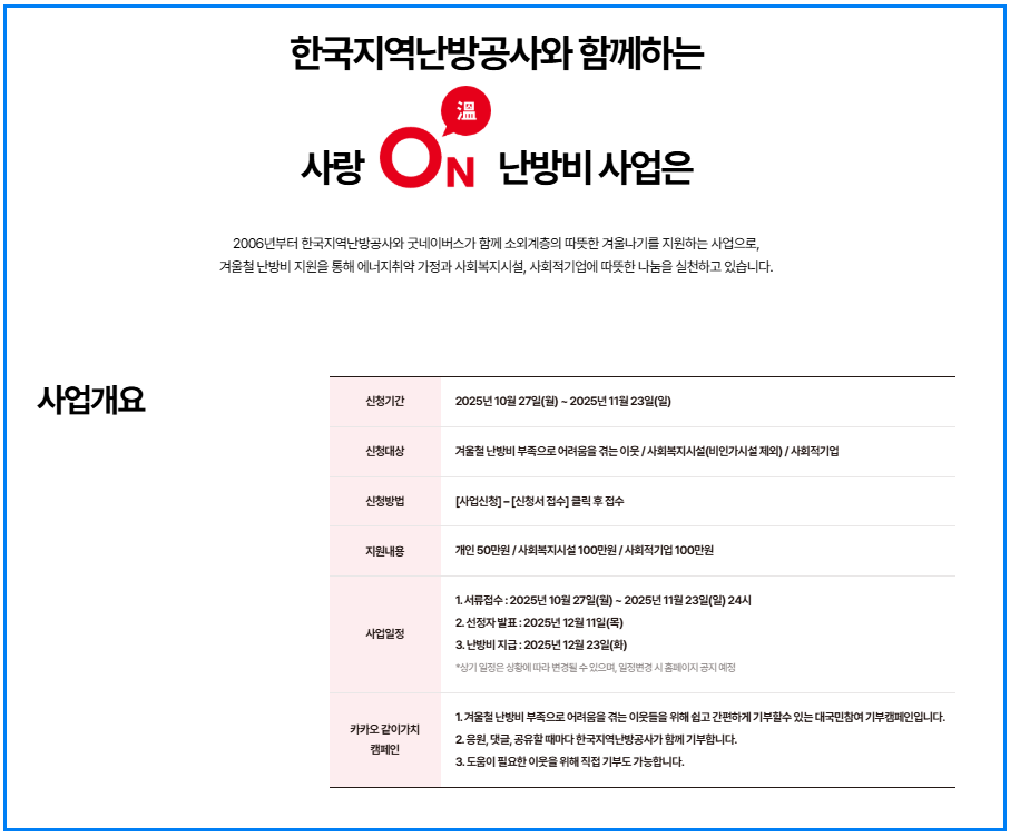 2025 사랑온 난방비 지원금 50만원 신청방법, 자격조건 총정리