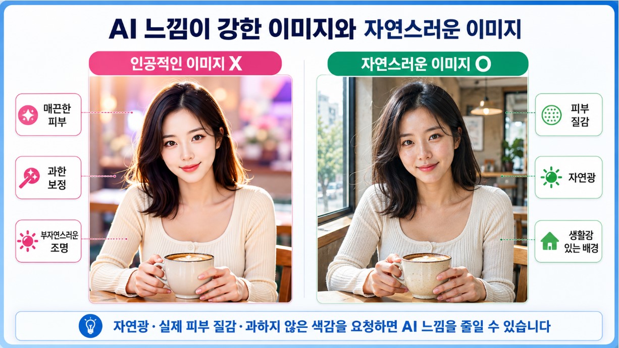 같은 인물, AI와 자연스러운 이미지 비교