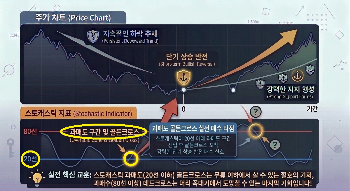 스토캐스틱 지표 과매도(Oversold) 구간 반등 및 매수 타점 분석