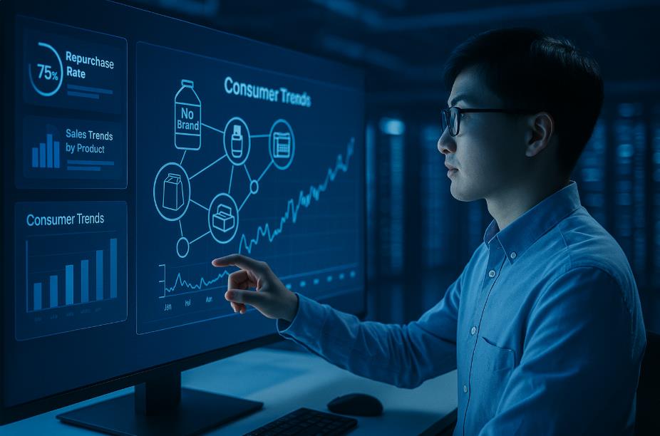 데이터센터에서 PB 소비 트렌드를 분석하는 분석가 모습