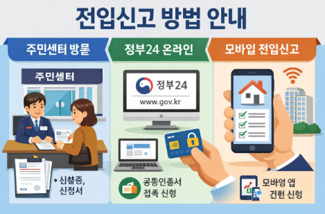 전입신고 방법 3가지 비교(방문, 정부24, 모바일)