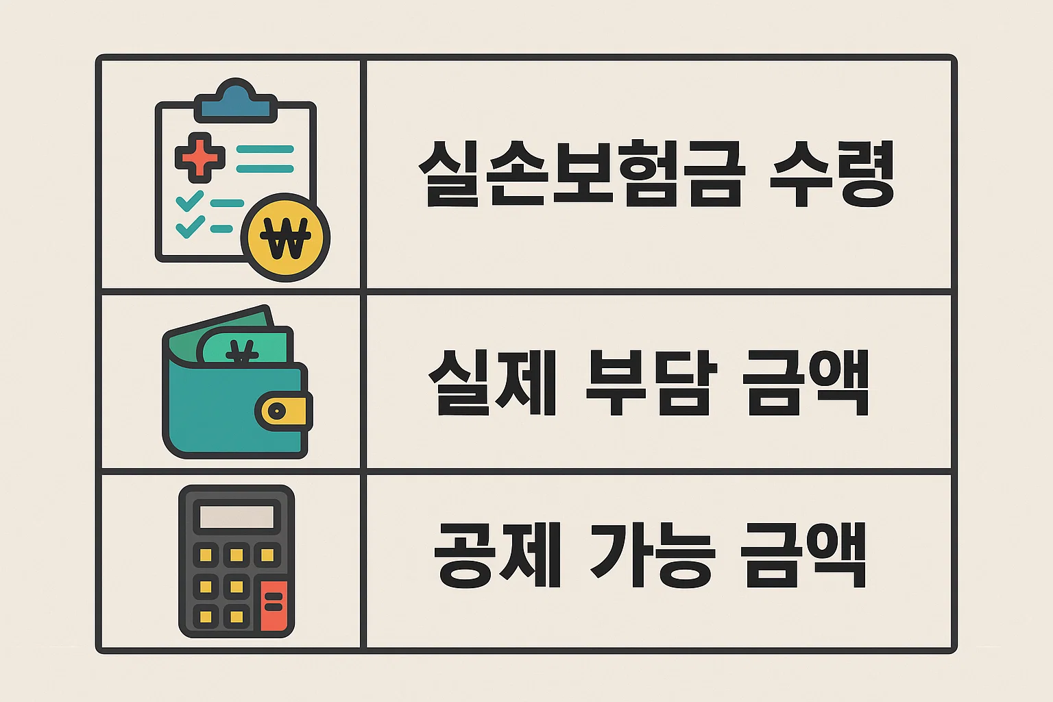 실손보험금 수령 시 비급여 의료비에서 어떤 금액을 차감해야 공제 대상이 되는지 실제 부담 금액 기준으로 설명한 이미지입니다