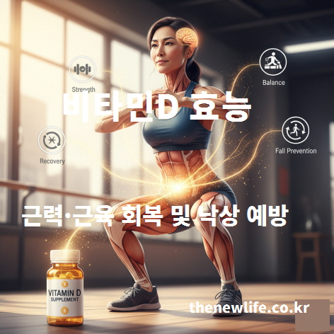 비타민D 효능 – 근력 강화, 근육 회복, 낙상 예방 효과를 표현한 운동 이미지