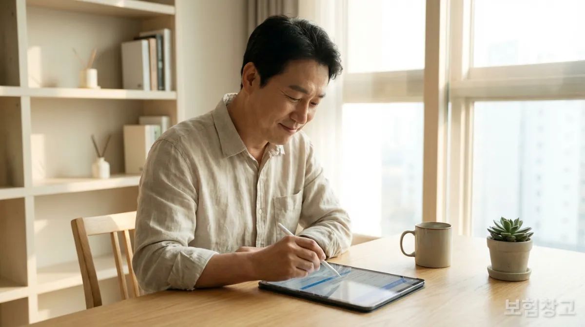 국민연금 실업 크레딧 신청서를 작성하는 한국 남성