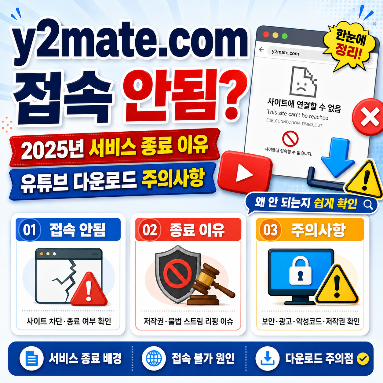 y2mate.com 접속 안됨? 2025년 서비스 종료 이유와 유튜브 다운로드 주의사항