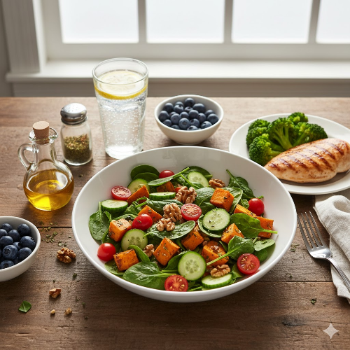 달콤한 디저트와 음료 대신 신선한 채소 위주의 식단