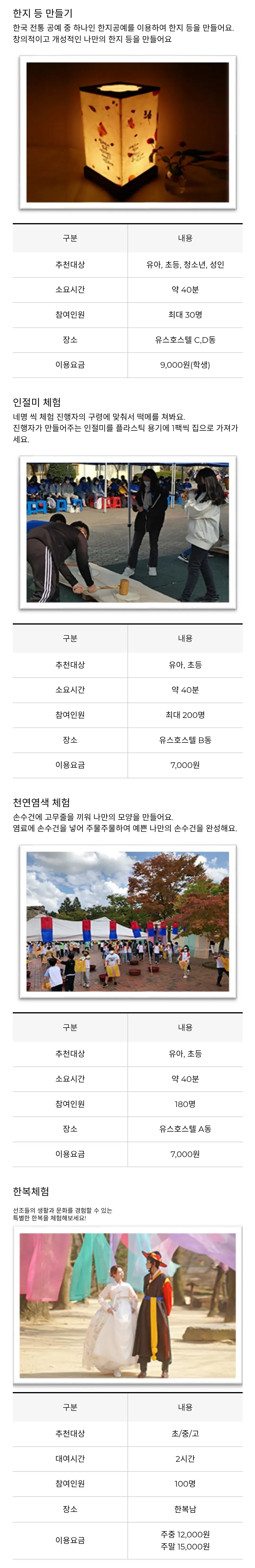 한국민속촌 단체이용권(유아, 초등학생, 중학생, 고등학생) 가격 및 체험프로그램 이용요금 등 안내