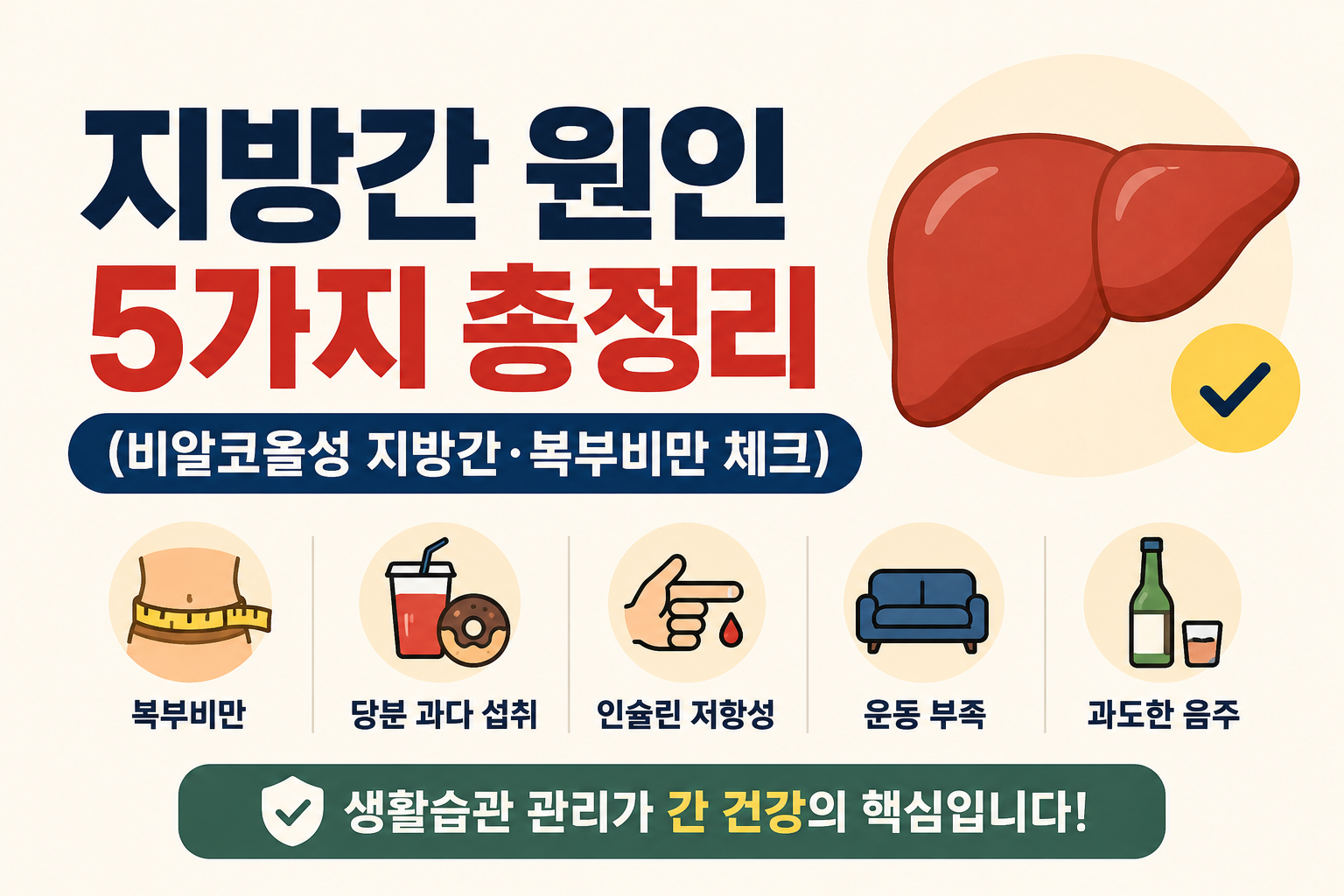지방간 원인 5가지 총정리 (비알코올성 지방간·복부비만 체크) -사진-