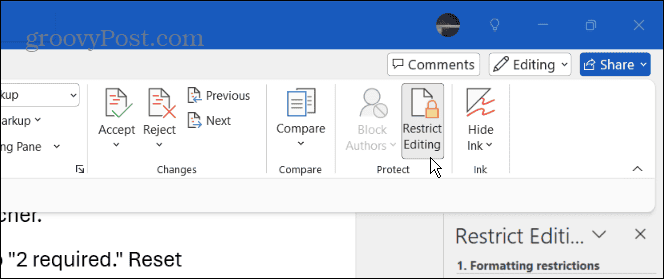MS 워드 편집 가능한 부분 설정