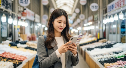 스마트폰으로 할인쿠폰 발급 절차를 확인하는 모습