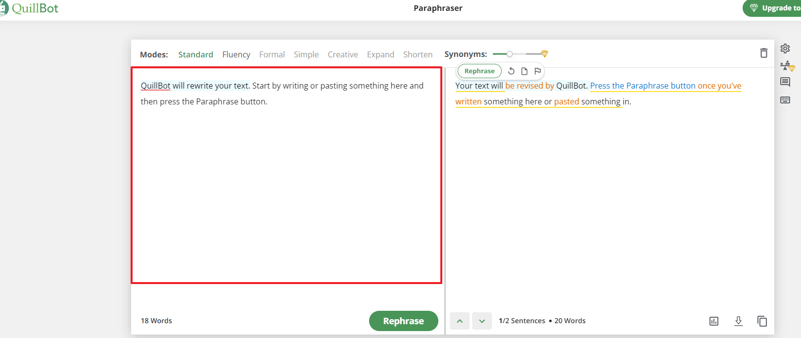 Paraphrase할 문장을 기입