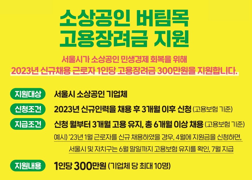 서울 소상공인 버팀목 고용장려금 신청 방법