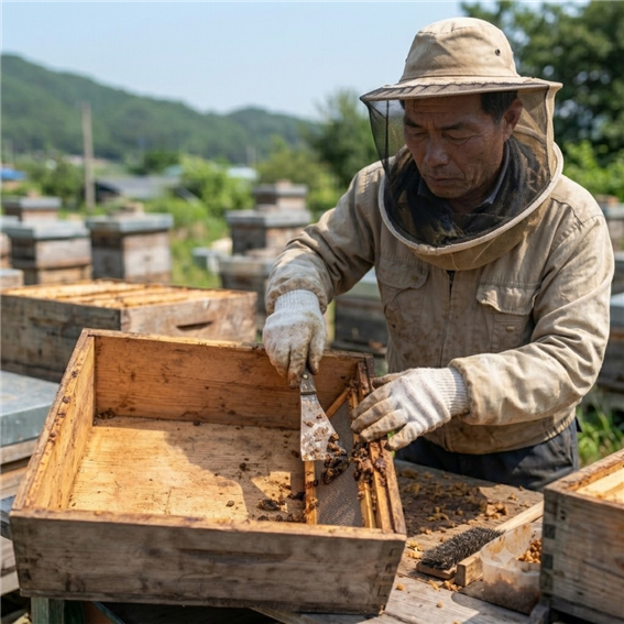 벌통 청소 및 정리 작업 모습
