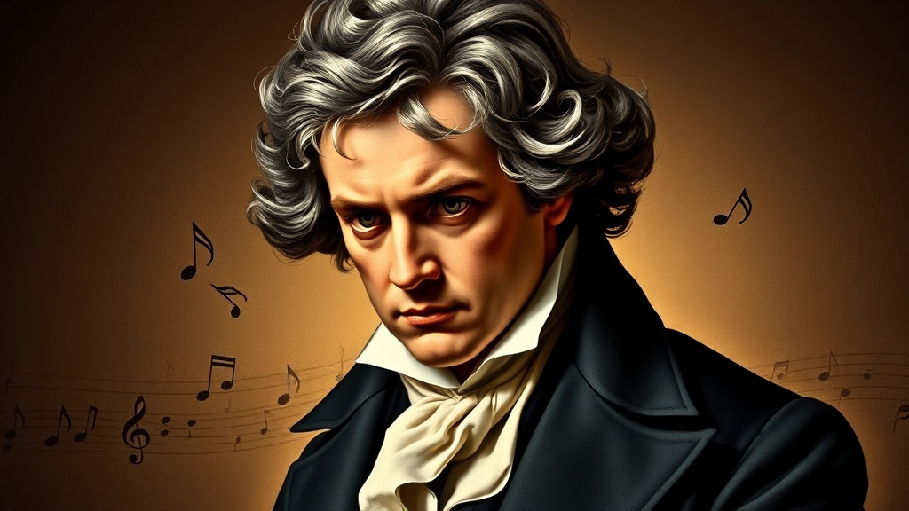 운명교향곡을 작곡하는 베토벤의 초상화 이미지