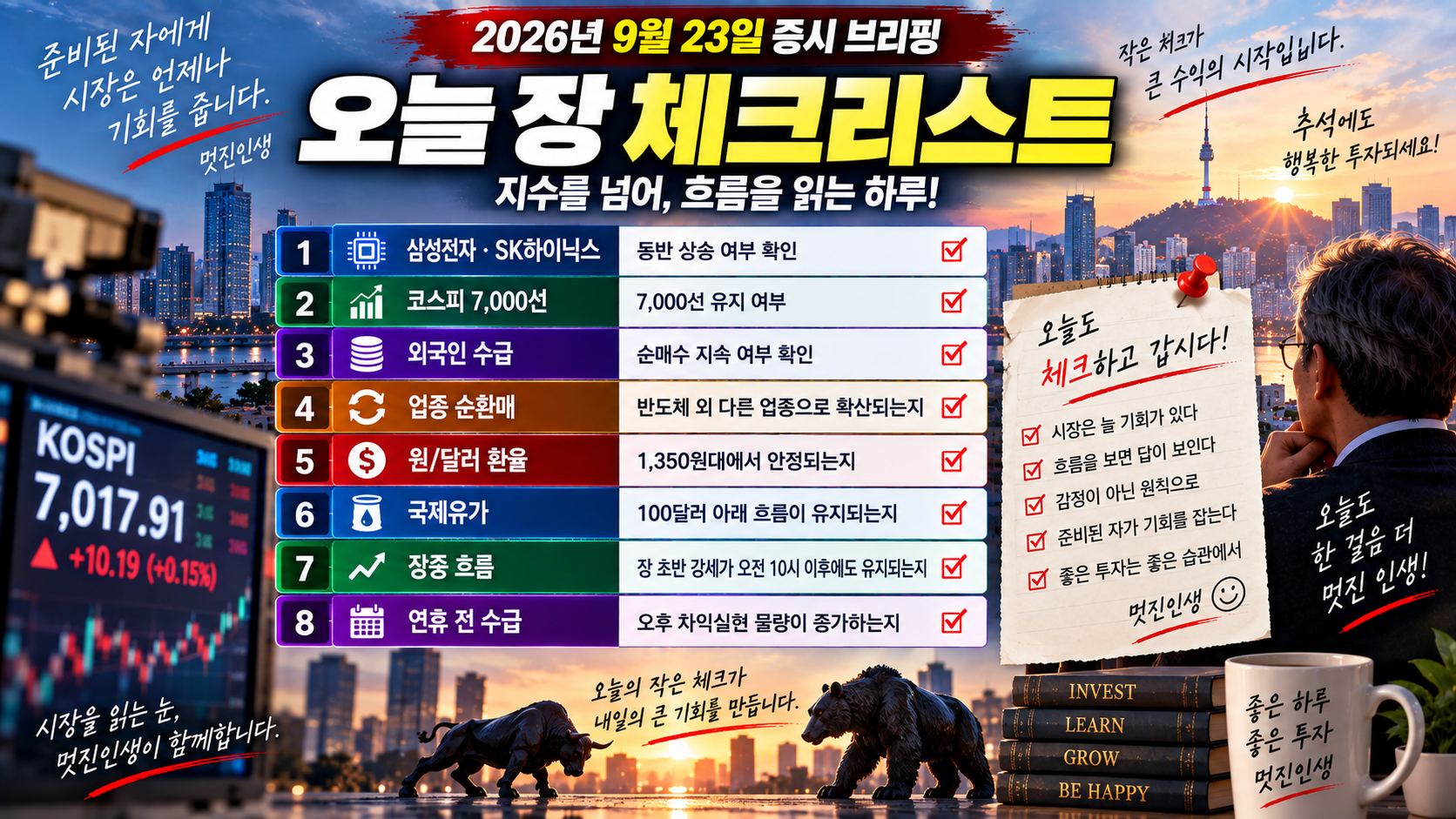 추석 연휴 전 마지막 거래일에 확인할 반도체 외국인 수급 환율 국제유가 코스피 체크포인트